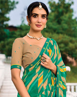 Vishal Prints Emerald Green Printed Chiffon Saree With Fancy Border