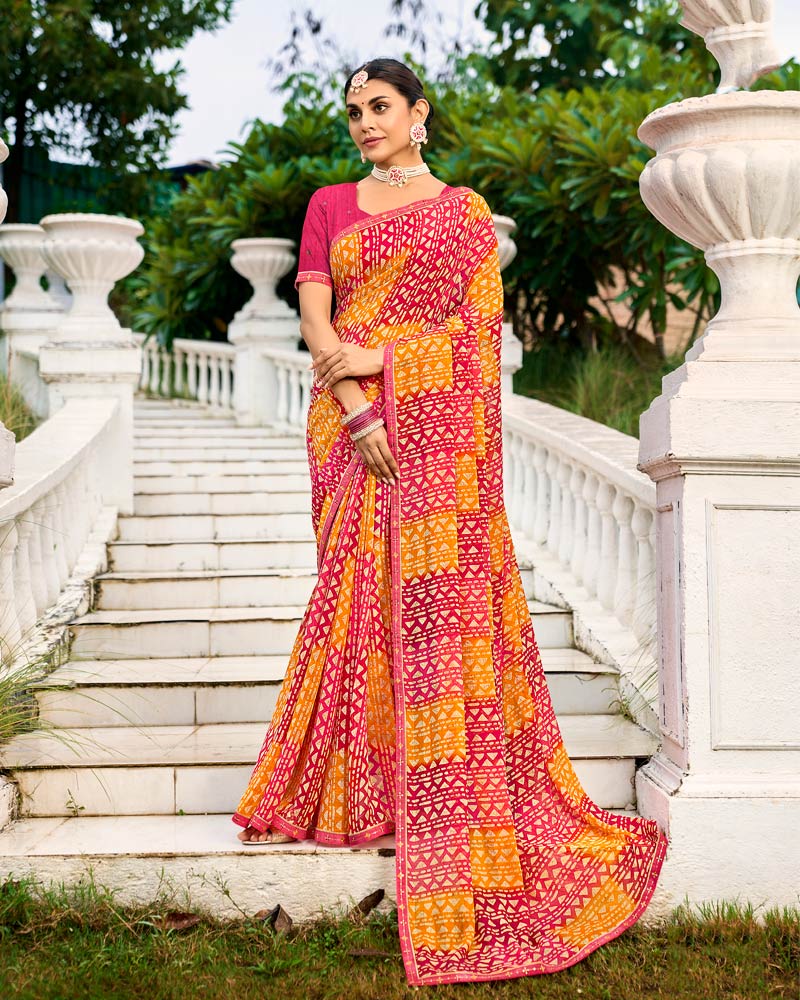 Vishal Prints Multicolor Printed Chiffon Saree With Fancy Border