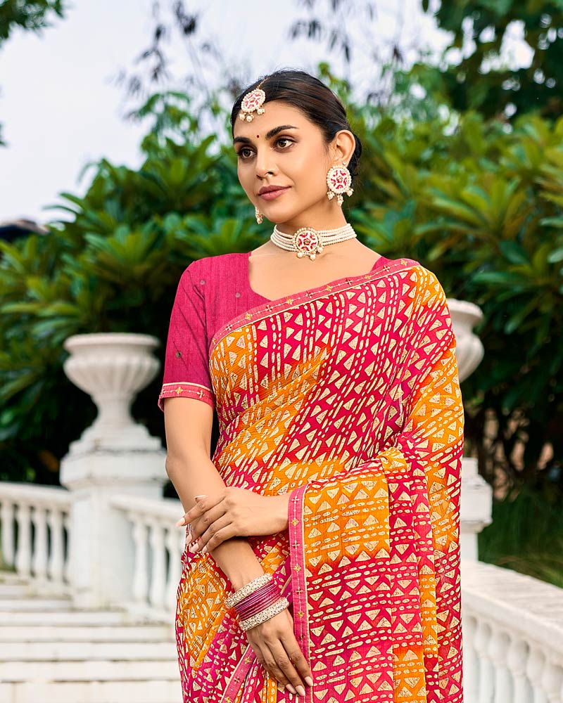 Vishal Prints Multicolor Printed Chiffon Saree With Fancy Border