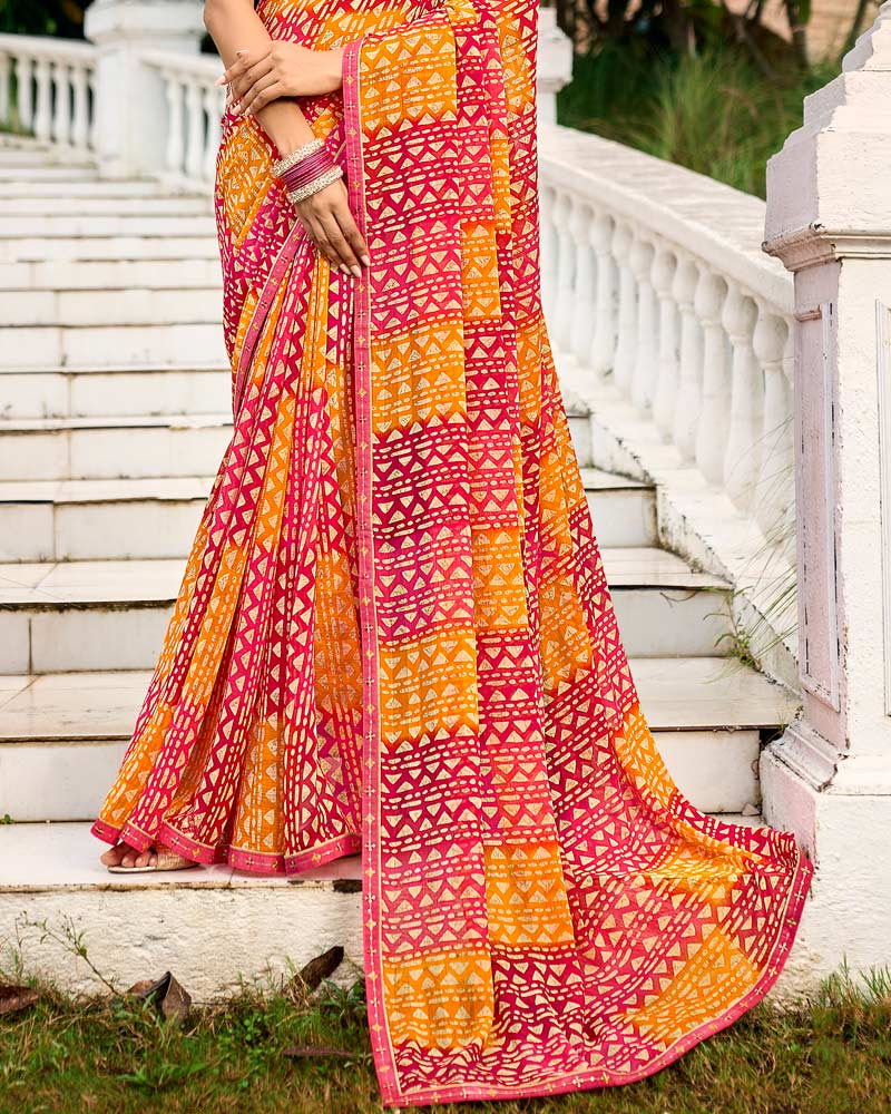 Vishal Prints Multicolor Printed Chiffon Saree With Fancy Border