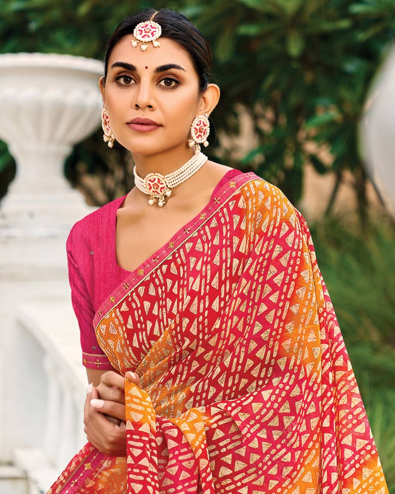 Vishal Prints Multicolor Printed Chiffon Saree With Fancy Border