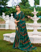 Vishal Prints Sherwood Green Printed Chiffon Saree With Fancy Border