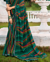 Vishal Prints Sherwood Green Printed Chiffon Saree With Fancy Border