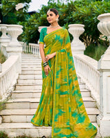 Vishal Prints Olive Yellow Printed Chiffon Saree With Fancy Border