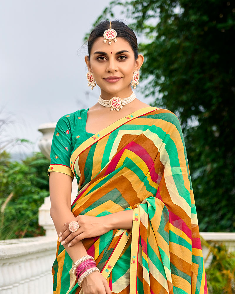 Vishal Prints Multicolor Printed Chiffon Saree With Fancy Border
