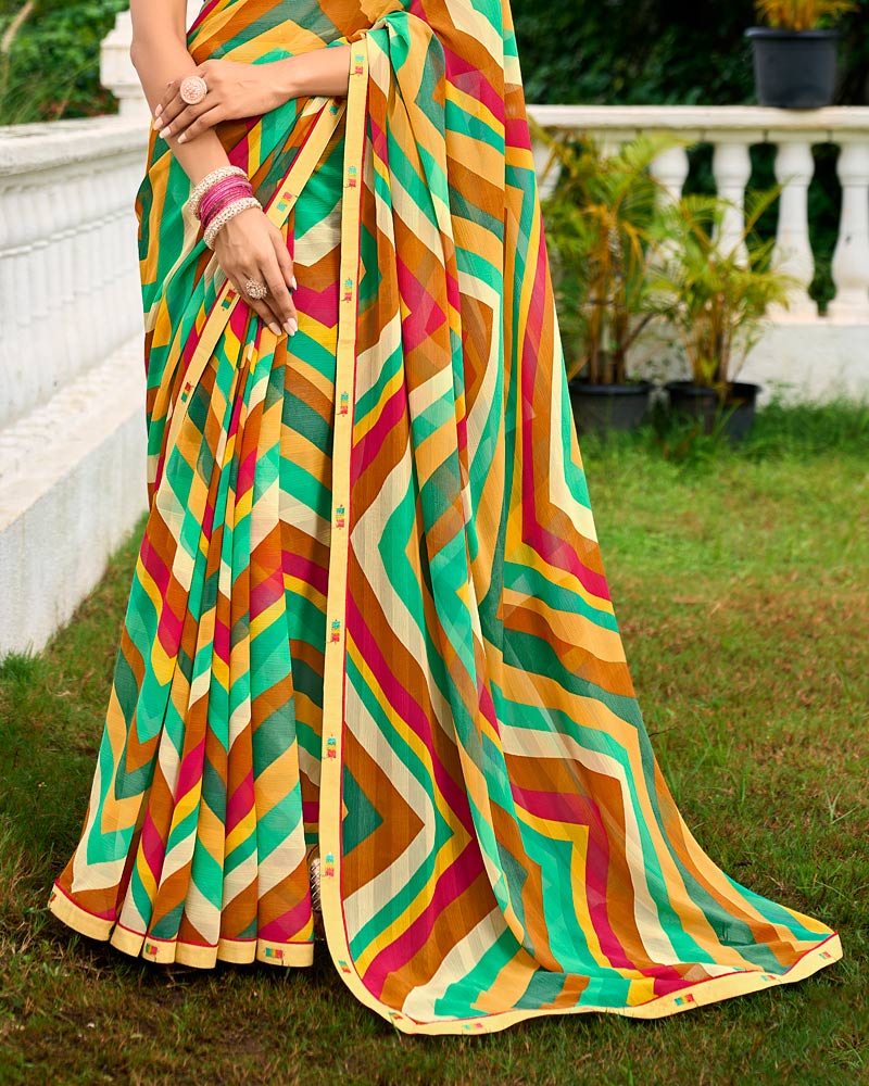 Vishal Prints Multicolor Printed Chiffon Saree With Fancy Border