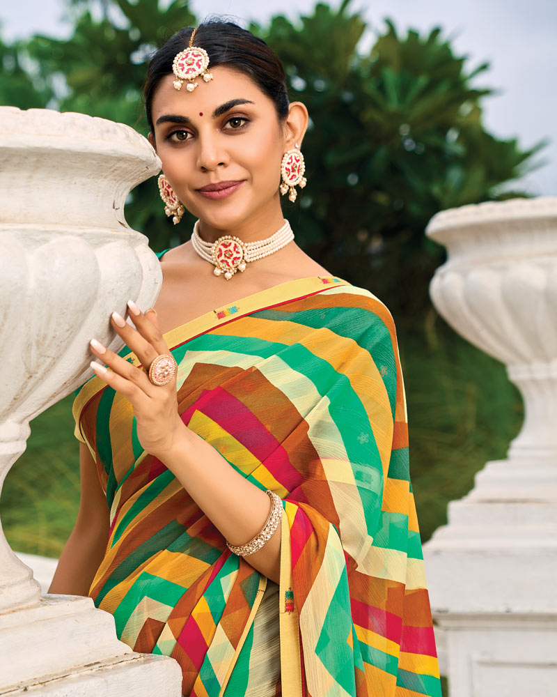 Vishal Prints Multicolor Printed Chiffon Saree With Fancy Border