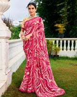 Vishal Prints Raspberry Pink Printed Chiffon Saree With Fancy Border
