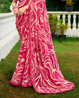 Vishal Prints Raspberry Pink Printed Chiffon Saree With Fancy Border