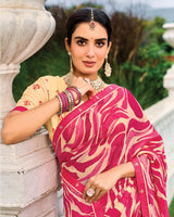 Vishal Prints Raspberry Pink Printed Chiffon Saree With Fancy Border