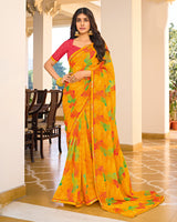 Vishal Prints Carrot Orange Printed Chiffon Saree With Fancy Border
