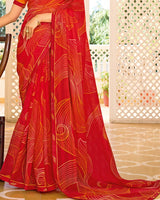Vishal Prints Crimson Red Printed Chiffon Saree With Fancy Border