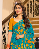Vishal Prints Teal Blue Printed Chiffon Saree With Fancy Border