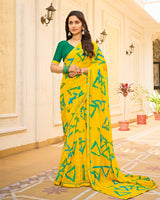 Vishal Prints Lemon Yellow Printed Chiffon Saree With Fancy Border