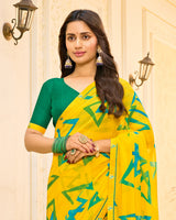 Vishal Prints Lemon Yellow Printed Chiffon Saree With Fancy Border