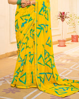 Vishal Prints Lemon Yellow Printed Chiffon Saree With Fancy Border