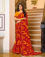 Vishal Prints Maroon Red Printed Chiffon Saree With Fancy Border