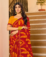 Vishal Prints Maroon Red Printed Chiffon Saree With Fancy Border