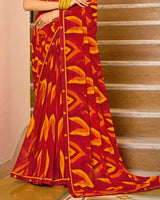 Vishal Prints Maroon Red Printed Chiffon Saree With Fancy Border