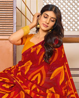 Vishal Prints Maroon Red Printed Chiffon Saree With Fancy Border