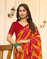 Vishal Prints Rust Orange Printed Chiffon Saree With Fancy Border