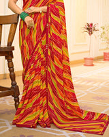 Vishal Prints Rust Orange Printed Chiffon Saree With Fancy Border