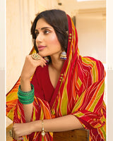 Vishal Prints Rust Orange Printed Chiffon Saree With Fancy Border