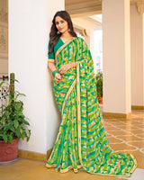Vishal Prints Lime Green Printed Chiffon Saree With Fancy Border