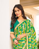Vishal Prints Lime Green Printed Chiffon Saree With Fancy Border