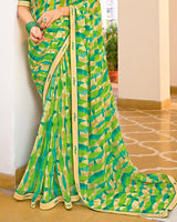 Vishal Prints Lime Green Printed Chiffon Saree With Fancy Border