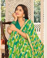 Vishal Prints Lime Green Printed Chiffon Saree With Fancy Border