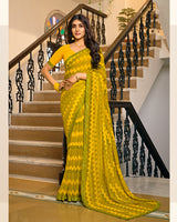 Vishal Prints Mustard Yellow Printed Chiffon Saree With Fancy Border