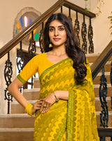 Vishal Prints Mustard Yellow Printed Chiffon Saree With Fancy Border