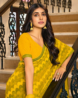 Vishal Prints Mustard Yellow Printed Chiffon Saree With Fancy Border