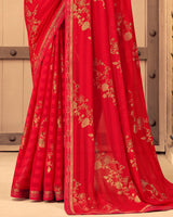 Vishal Prints Red Patterned Georgette Saree With Foil Print And Border