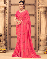 Vishal Prints Red Pink Patterned Georgette Saree With Foil Print And Border