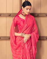 Vishal Prints Red Pink Patterned Georgette Saree With Foil Print And Border