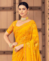 Vishal Prints Dark Yellow Patterned Georgette Saree With Foil Print And Border