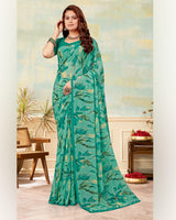 Vishal Prints Summer Green Printed Georgette Saree With Satin Piping