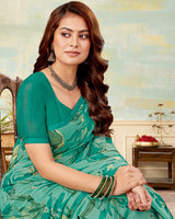 Vishal Prints Summer Green Printed Georgette Saree With Satin Piping