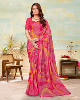 Vishal Prints Deep Blush Pink Printed Georgette Saree With Satin Piping