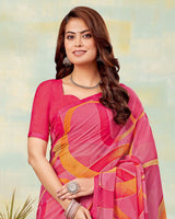 Vishal Prints Deep Blush Pink Printed Georgette Saree With Satin Piping