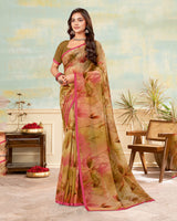 Vishal Prints Persian Orange Printed Georgette Saree With Satin Piping