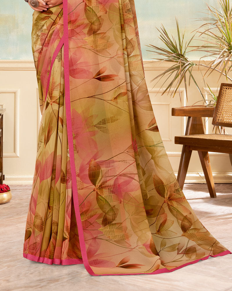 Vishal Prints Persian Orange Printed Georgette Saree With Satin Piping