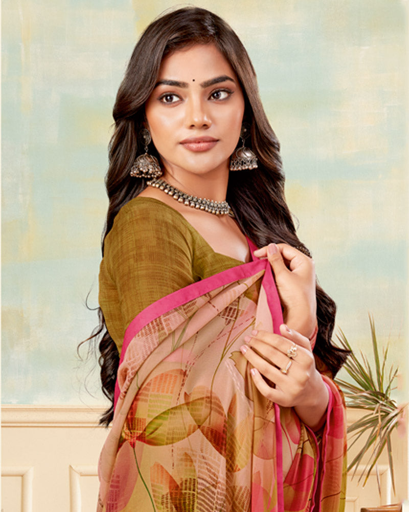 Vishal Prints Persian Orange Printed Georgette Saree With Satin Piping