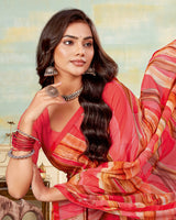 Vishal Prints Pastel Red Printed Georgette Saree With Satin Piping