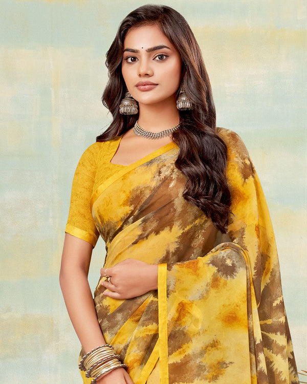 Vishal Prints Tulip Yellow Printed Georgette Saree With Satin Piping