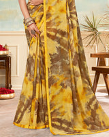 Vishal Prints Tulip Yellow Printed Georgette Saree With Satin Piping