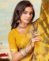 Vishal Prints Tulip Yellow Printed Georgette Saree With Satin Piping