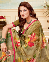 Vishal Prints Dark Beige Printed Georgette Saree With Satin Piping